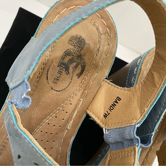 Good Choice Shoes Bandi Floral Cutout Slingback Block Heel Sandals Blue 7W - Picture 10 of 12